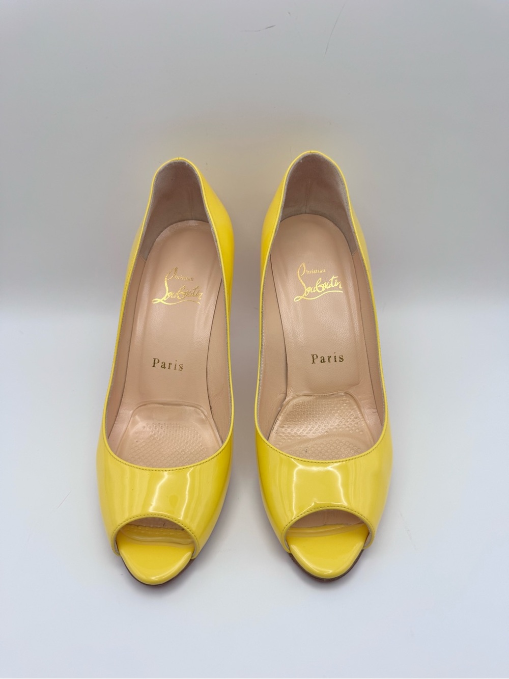 Christian Louboutin Yellow Patent Leather Peep Toe Pumps Heels Size 36